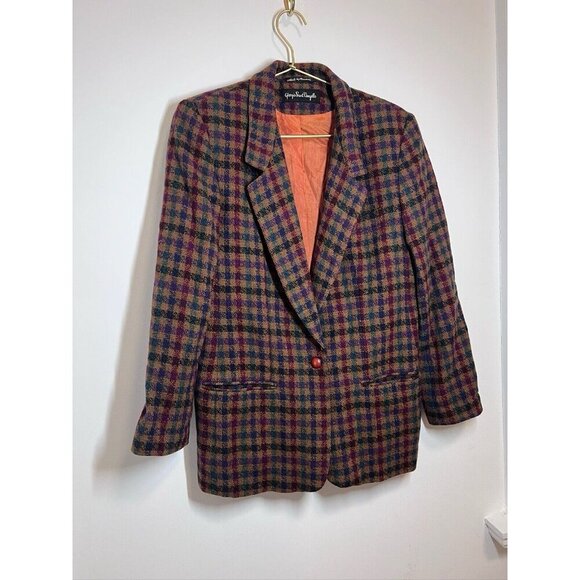 VTG Giorgio Sant'Angelo Plaid Wool Blazer Preppy Equestrian - Picture 2 of 12